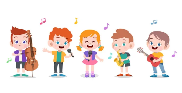 快乐的孩子唱歌音乐矢量插图 — 图库矢量图片