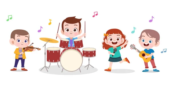 Niño feliz cantar ilustración vector de música — Vector de stock