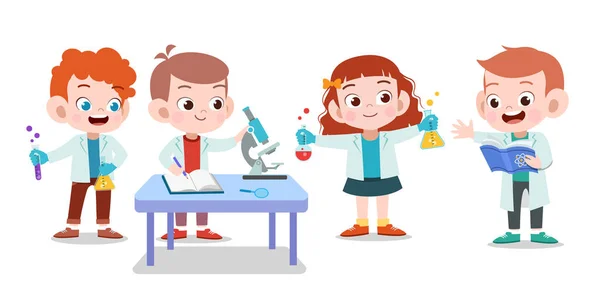 Feliz niños tecnología laboratorio escuela vector — Archivo Imágenes Vectoriales