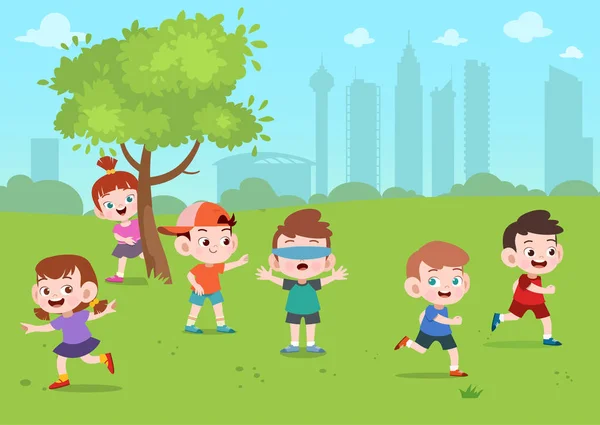 Dzieci grać w parku wektor ilustracji — Wektor stockowy