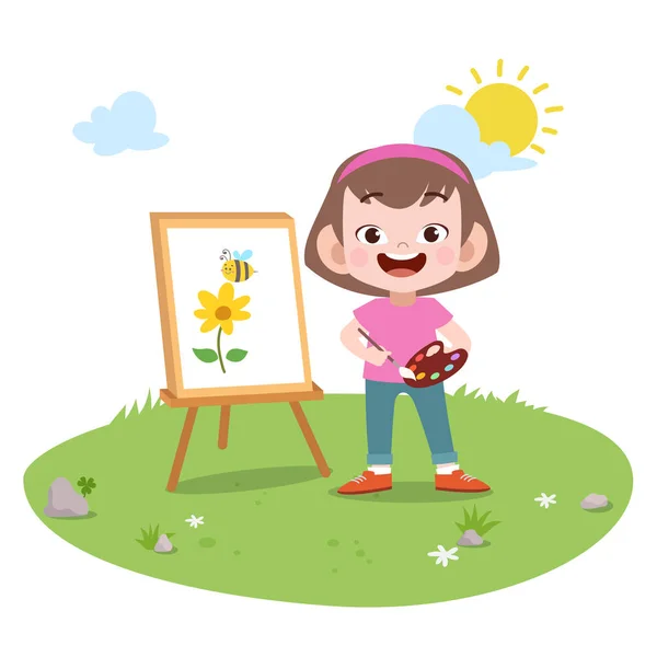 Criança menina pintura vetor ilustração —  Vetores de Stock