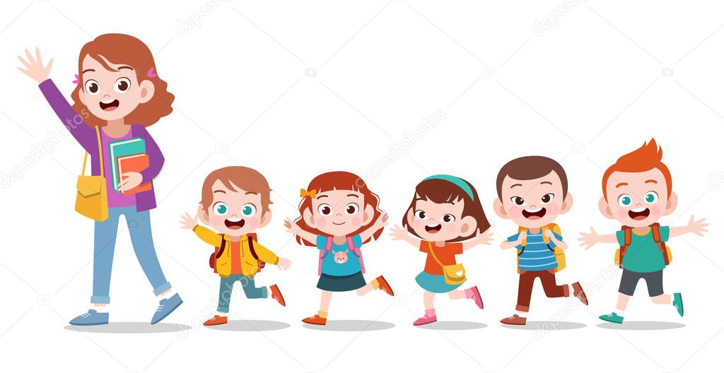 happy teacher school kid vector illustration