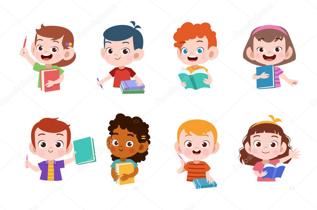 kids study together happy vector illustration