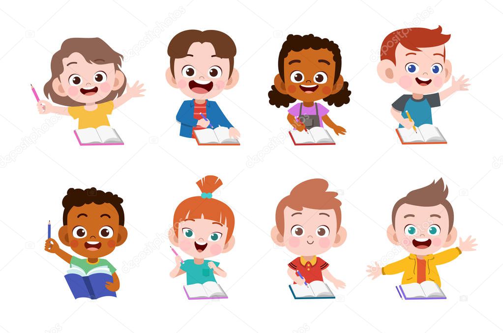 kids study together happy vector illustration