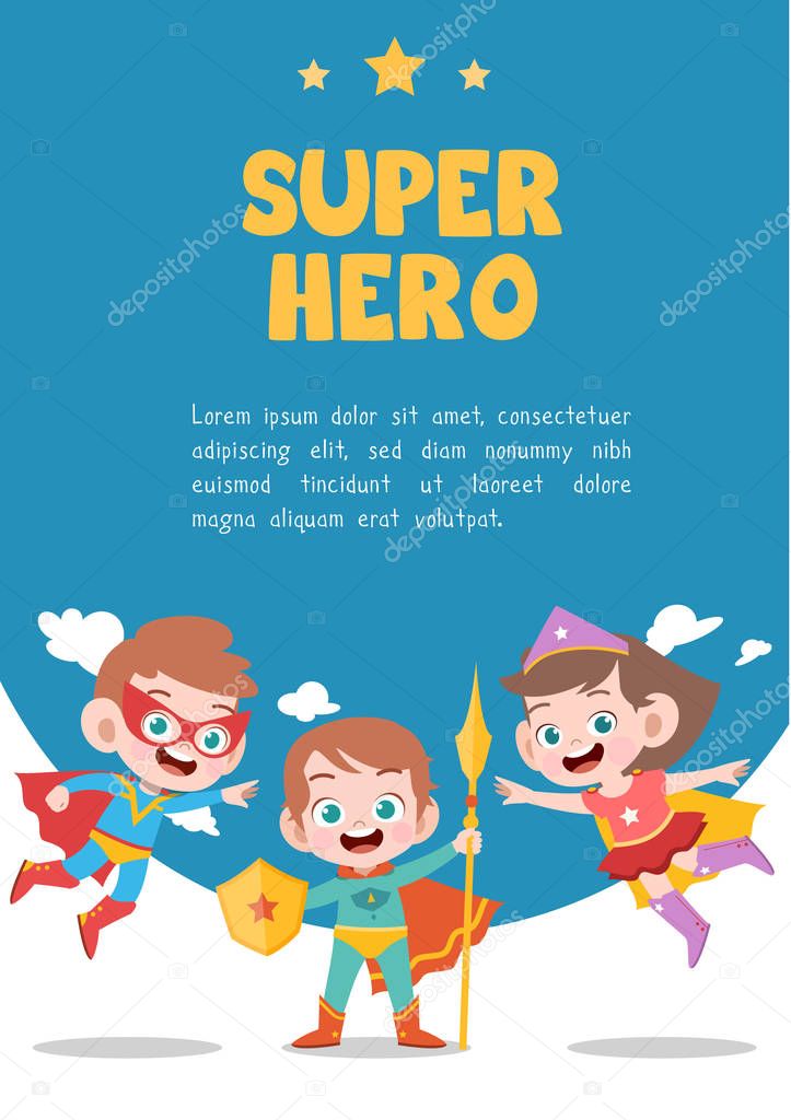 kids superhero kids birthday party card vector illustration