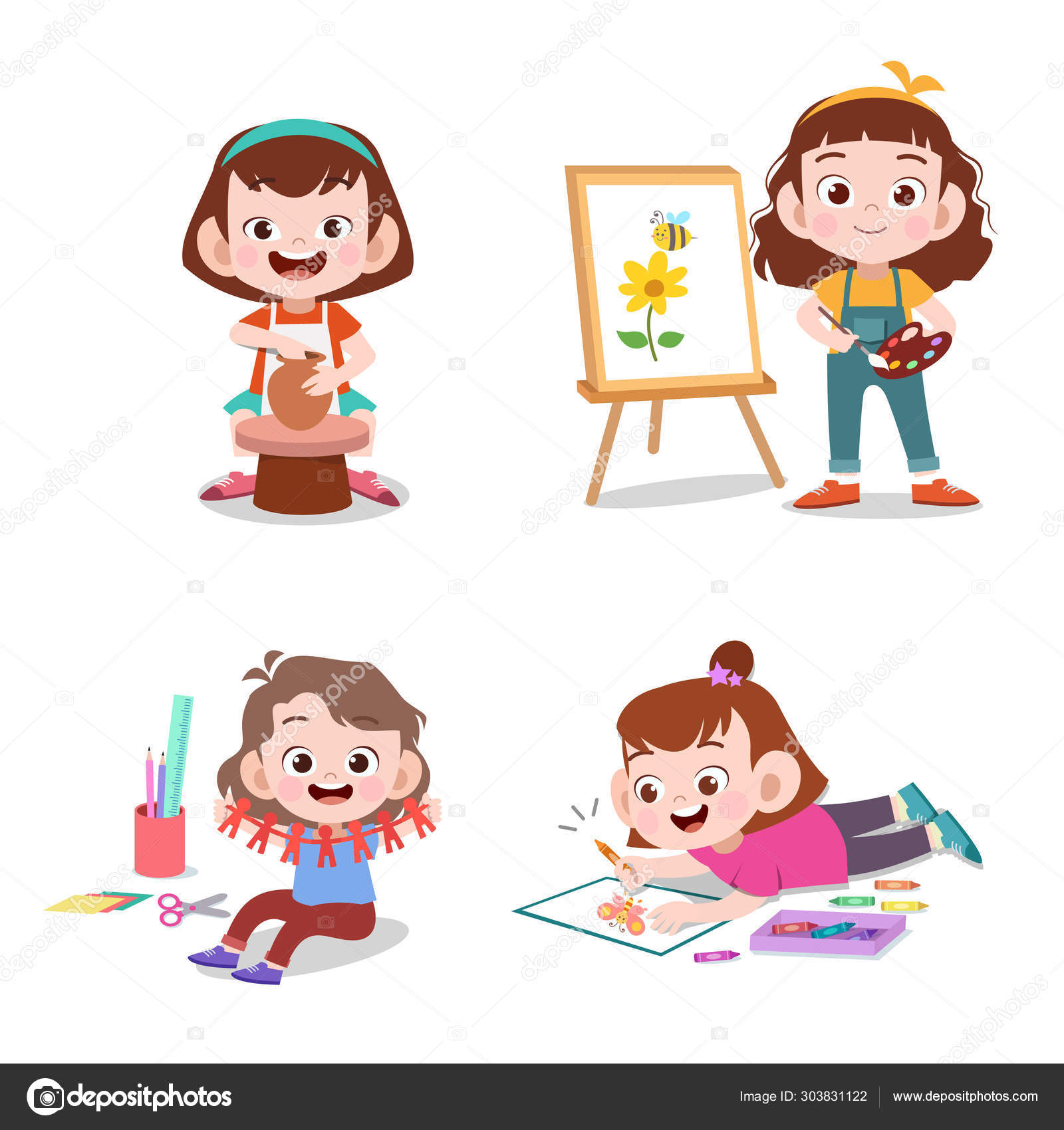 Hobbies e atividades de crianças definidas. ilustrações vetoriais