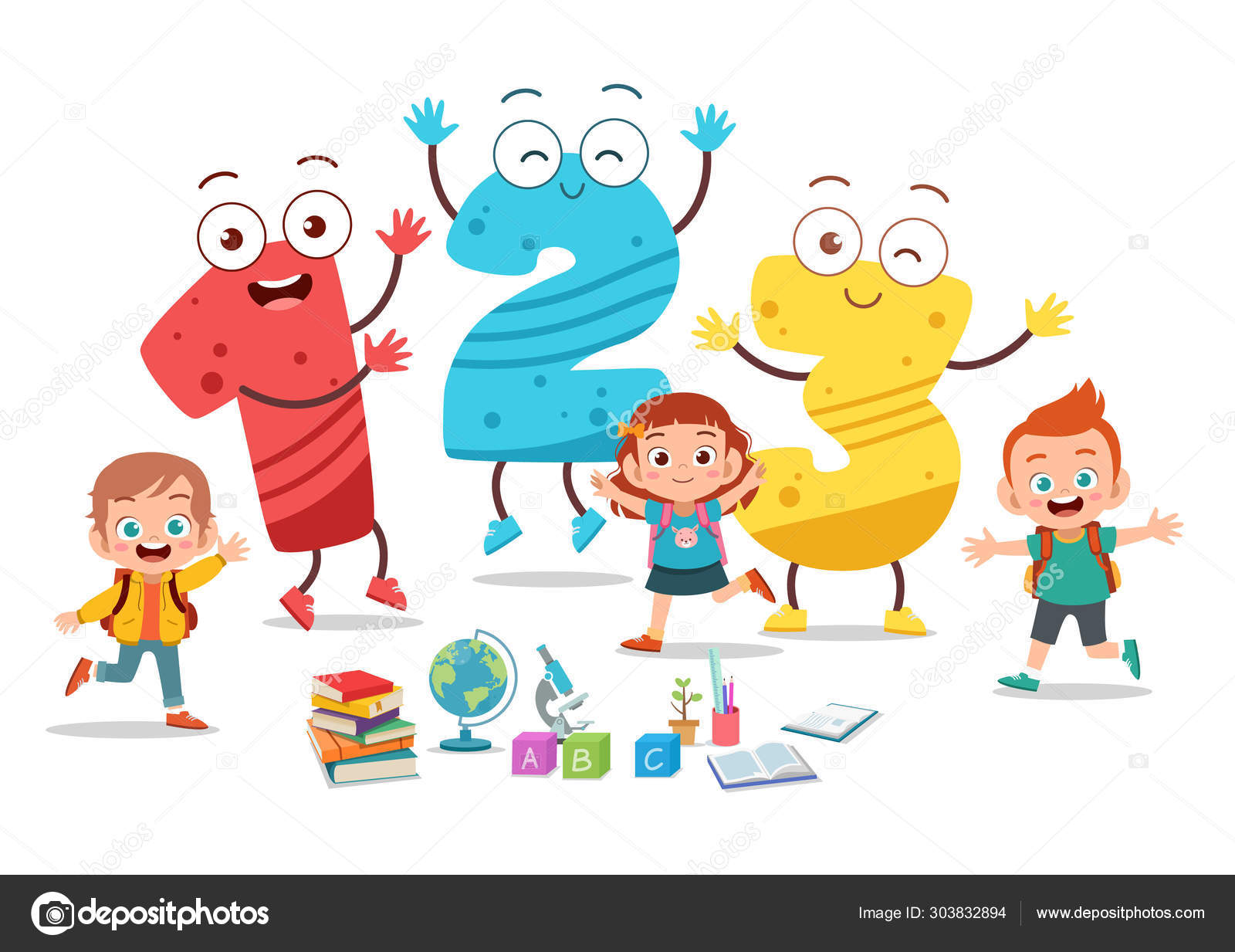 Cartoon kids with 123 numbers Stock Vector by colorfuelstudio