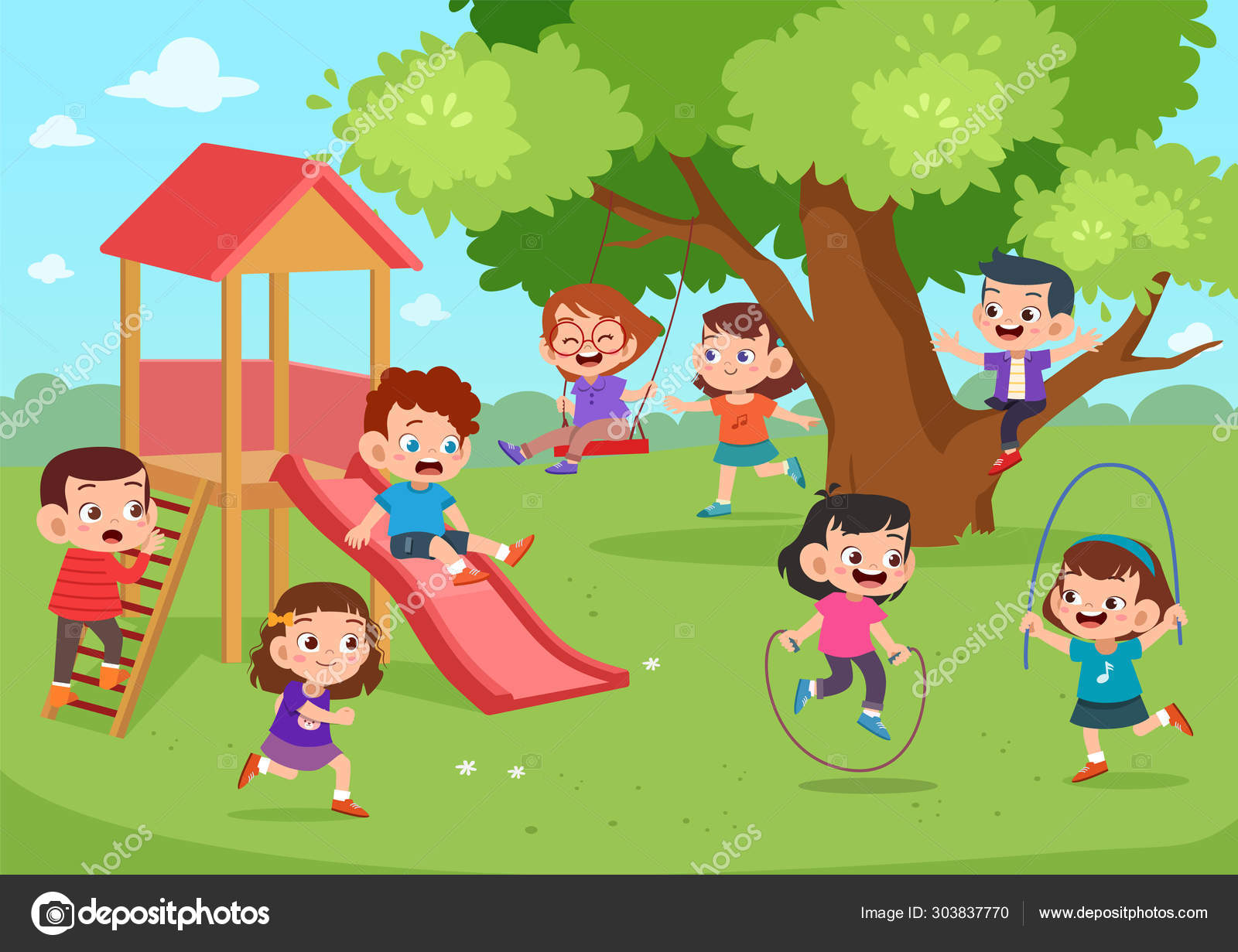 Children playing outside vector illustration Stock Vector Image by  ©colorfuelstudio #303837770