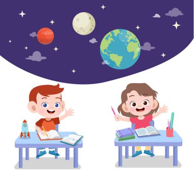 çocuklar astronomi vektör illüstrasyon çalışma