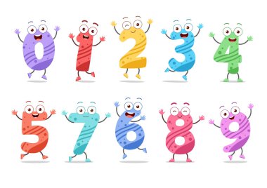 Cute funny numbers vector illustration set clipart