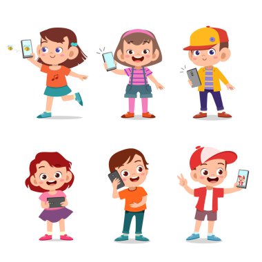 kids children with smartphone vector clipart