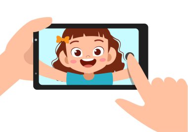 Selfie fotoğraf vektör illüstrasyonu yapan çocuklar
