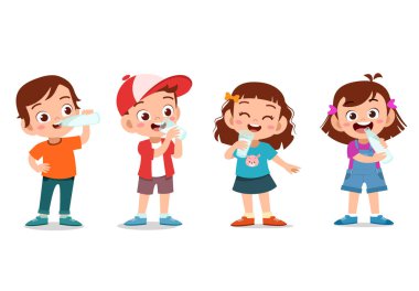 çocuklar mutlu süt içme çizimi