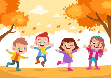 Sonbahar Kids sonbahar vektör illüstrasyon