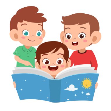Çocuklara kitap okuma. İzole karakter kümesi. Vektör çizim.