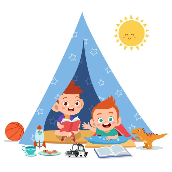 Kinder spielen auf Zelt-Vektor-Illustration — Stockvektor