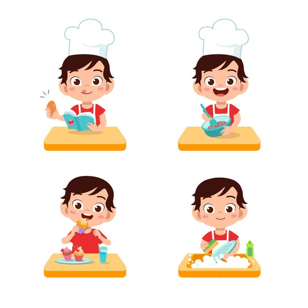 Vector illustratie van chef-kok kinderen koken — Stockvector