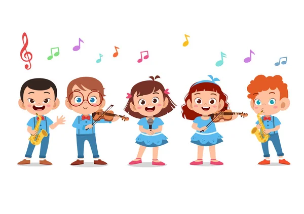 Cartoon ομάδα των παιδιών που τραγουδούν στη σχολική χορωδία — Διανυσματικό Αρχείο