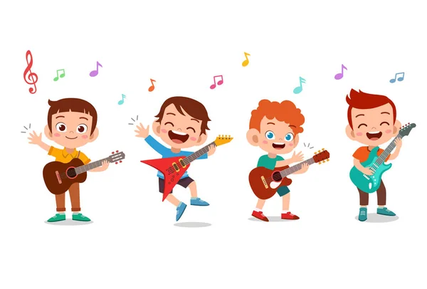 Desenhos animados crianças tocando música —  Vetores de Stock