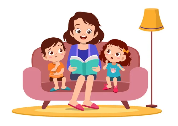 Familj läser en bok tillsammans vektor — Stock vektor