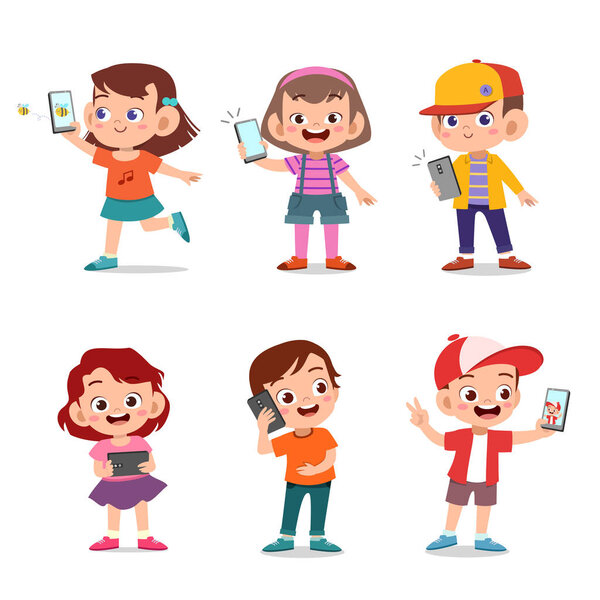 дети с вектором смартфона
