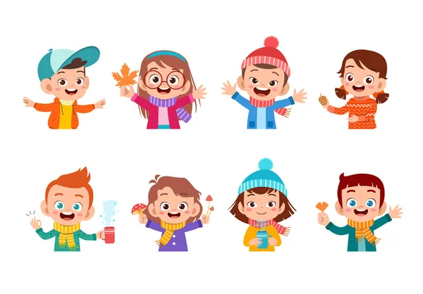 Crianças felizes outono ilustração vetorial —  Vetores de Stock