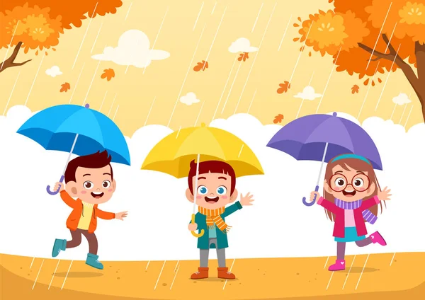快乐的孩子秋季矢量插图 — 图库矢量图片