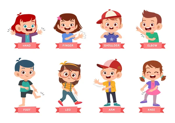 Vücut veya Yüz Parçaları Serisi Adlandırma Parçası olarak Bir Çocuk Kız İşaret ve Söyleyerek Göz İllüstrasyon