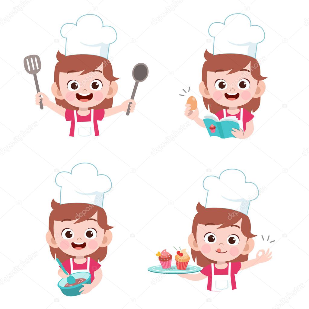 kids chef cooking vector illustration