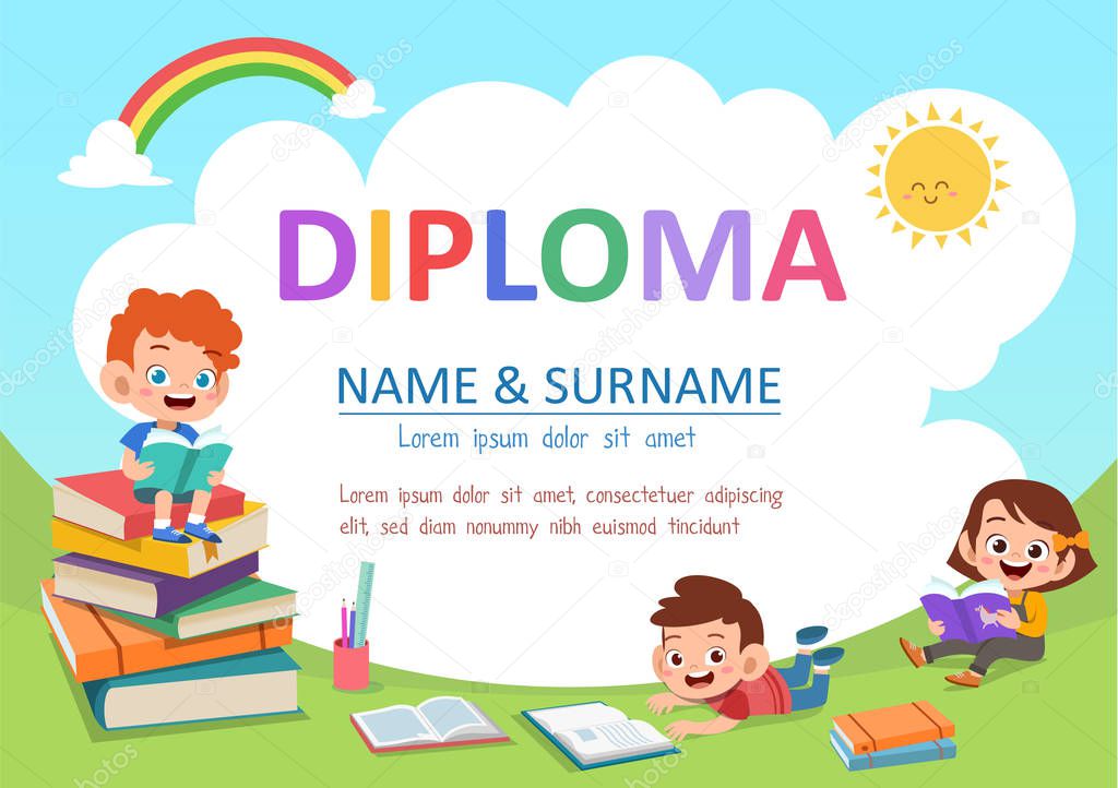 Vector Illustration Of Preschool Kids Diploma