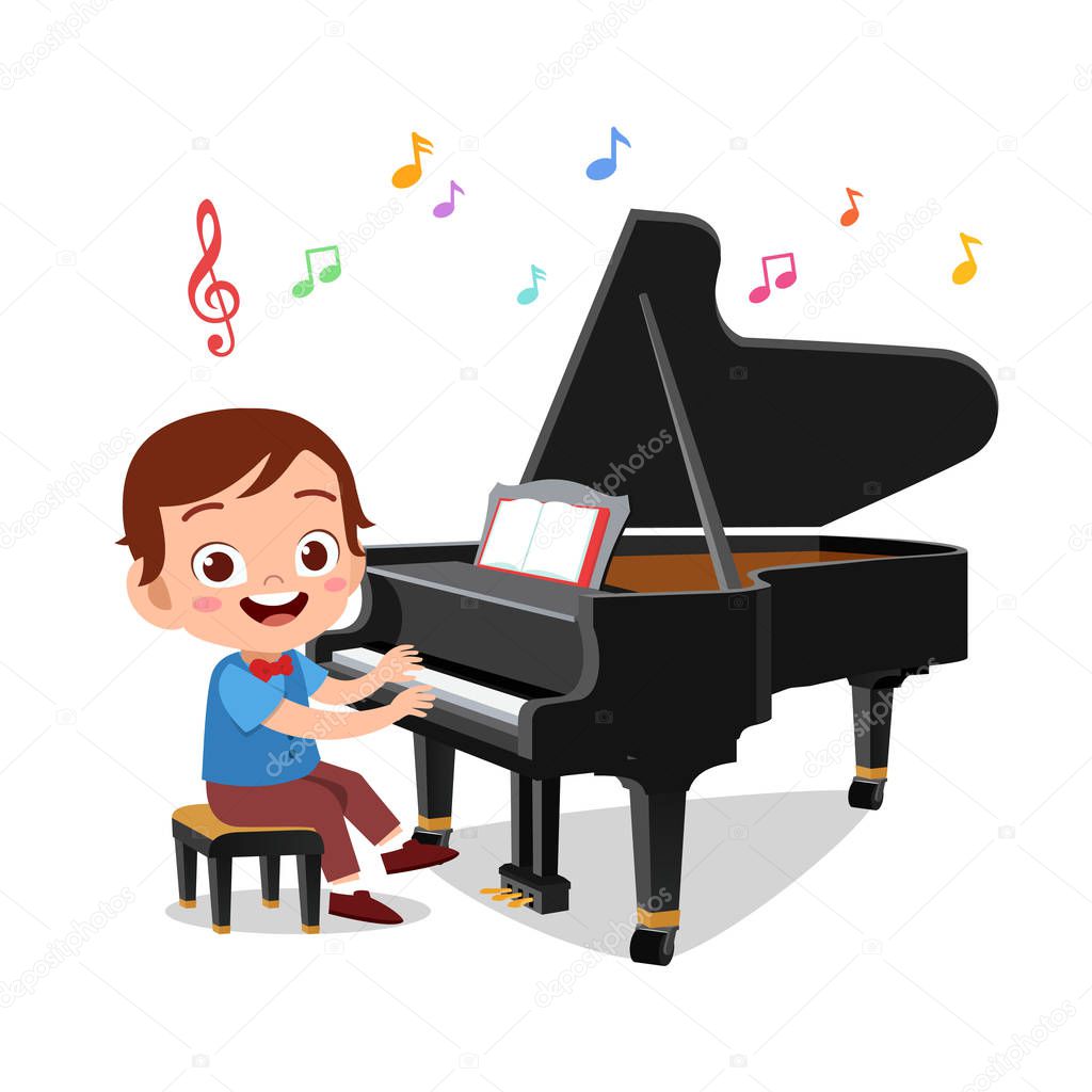 弹钢琴的小男孩插画图片_装饰图案_设计元素-图行天下素材网