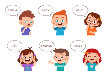 çocuklar vücut parçası vektör seti işaret