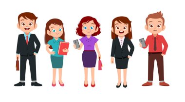 ofis adam ve kadın karikatür vektör seti paketi