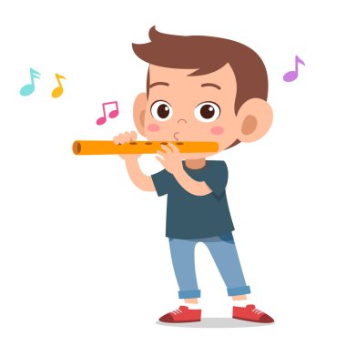 mutlu çocuk flüt müzik vektörü oynamak