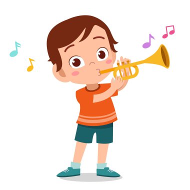 mutlu çocuk trompet müzik vektör oynamak