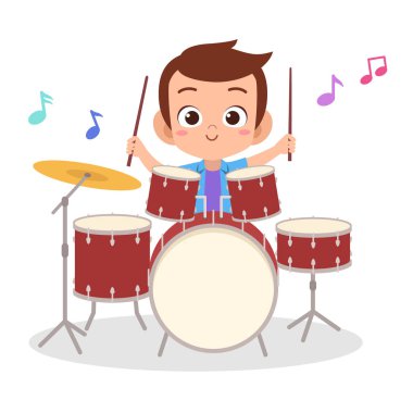 mutlu çocuk davul müzik vektör oynamak