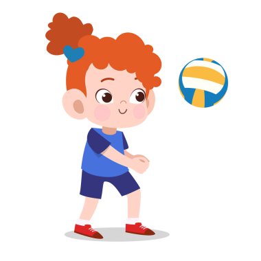 mutlu çocuk spor voleybol vektör illüstrasyon