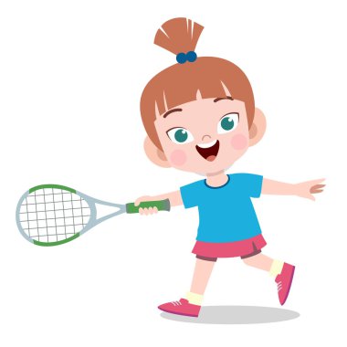 mutlu çocuk spor tenis vektör illüstrasyon