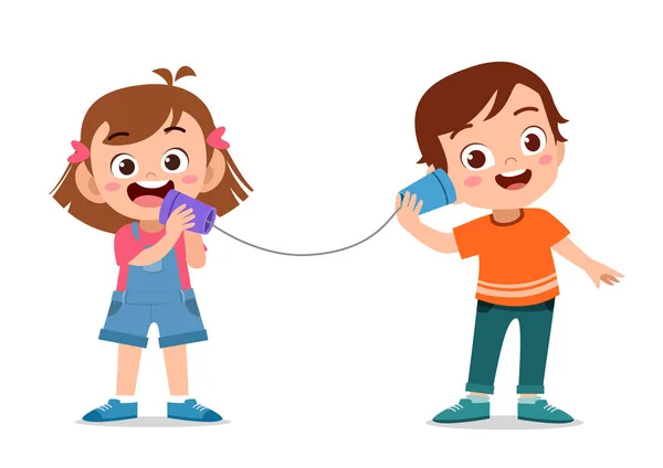 Crianças jogando telefone brinquedo vetor — Vetor de Stock