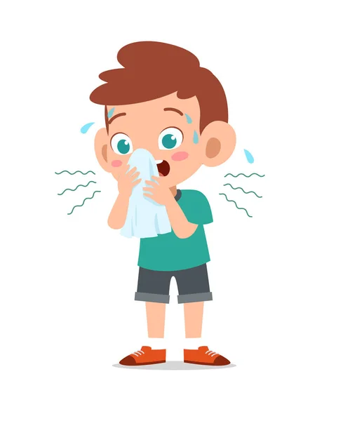 Niño niño teniendo gripe vector ilustración — Vector de stock
