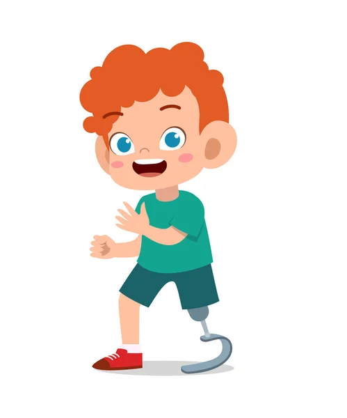 Enfant heureux avec vecteur de jambe prothétique — Image vectorielle