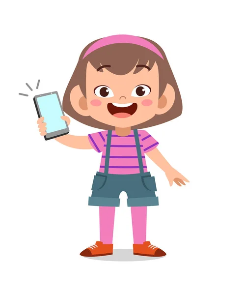 Kid girl using smartphone vector — Stock Vector