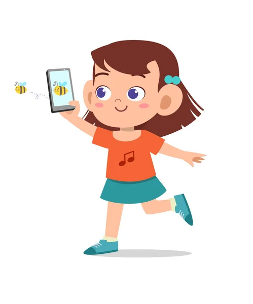 Niña usando vector de teléfono inteligente — Vector de stock