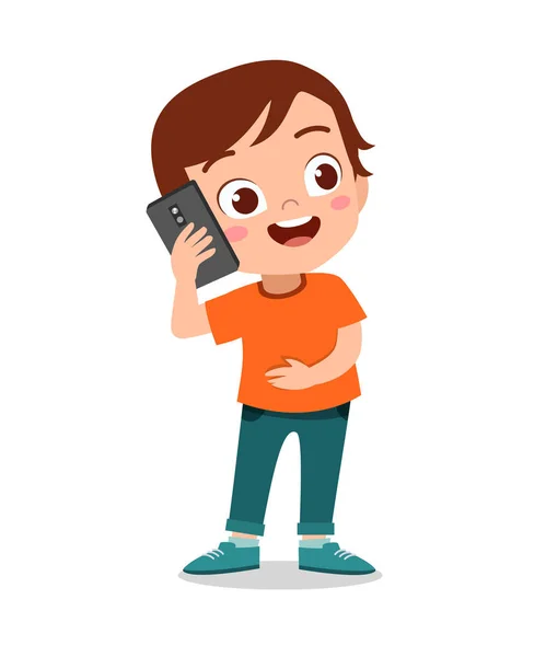Kid jongen met smartphone vector — Stockvector
