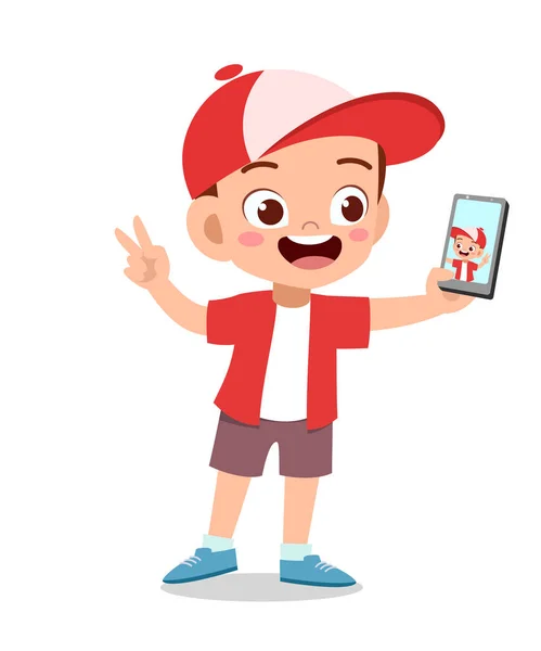 Παιδί αγόρι χρησιμοποιώντας διάνυσμα smartphone — Διανυσματικό Αρχείο