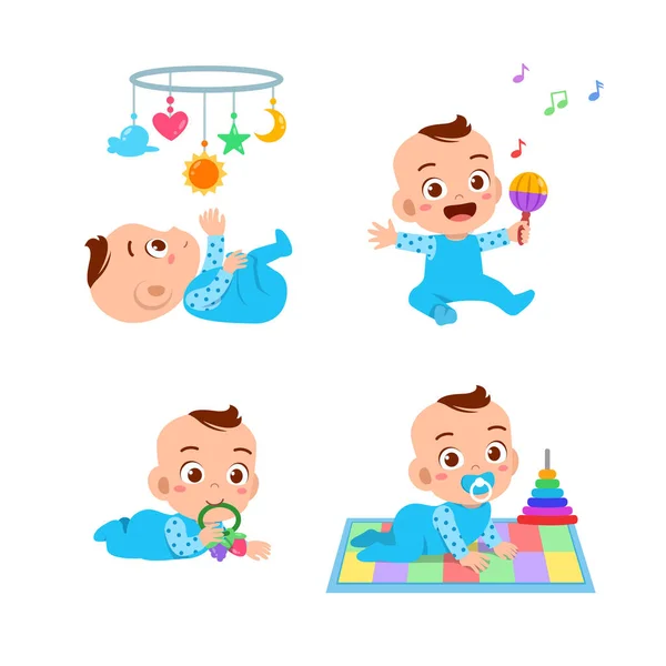 Baby jongen met speelgoed vector set — Stockvector