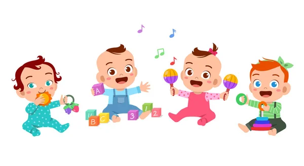 Baby spielen zusammen Vektor Illustration — Stockvektor