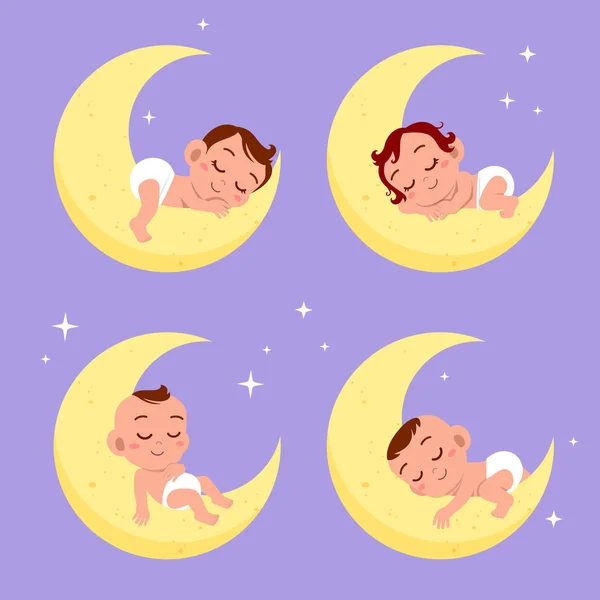 Bébé sommeil sur lune illustration vectorielle — Image vectorielle