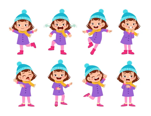 Детское выражение лица носить осенний вектор зимней одежды — стоковый вектор