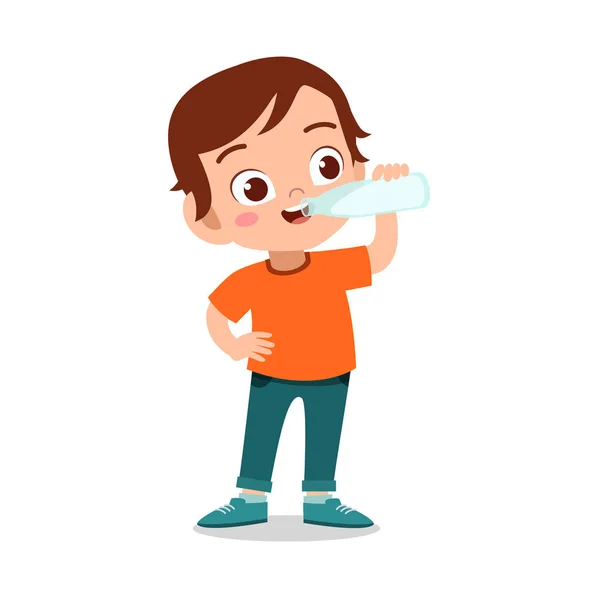 Happy kid drink milk vector illustration — Stock Vector